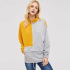 Romwe Kangaroo Pocket Front Color-block Sweatshirt