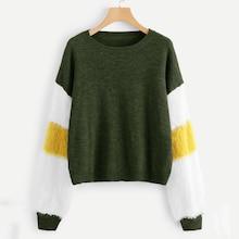 Romwe Contrast Faux Fur Sleeve Sweater