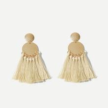 Romwe Disc Tassel Drop Earrings 1pair