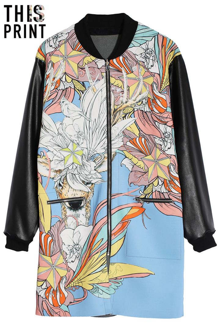 Romwe Romwe Hand-drawn Deer Reversible Coat