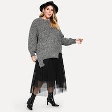 Romwe Plus Asymmetrical Hem Marled Sweater