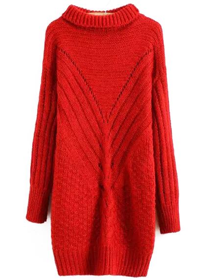 Romwe Crew Neck Raglan Sleeve Red Sweater Dress