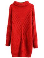 Romwe Crew Neck Raglan Sleeve Red Sweater Dress