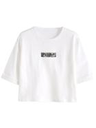 Romwe White Letter Embroidery Short Sleeve T-shirt