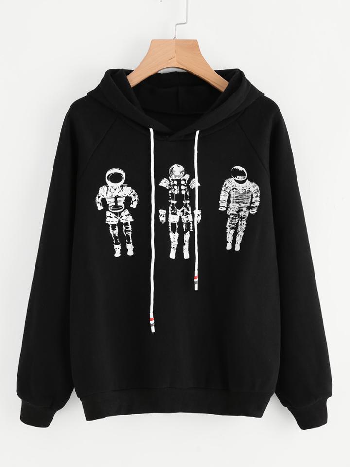 Romwe Graffiti Print Raglan Sleeve Hoodie