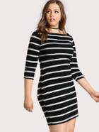 Romwe 3/4 Sleeve Striped Tee Dress