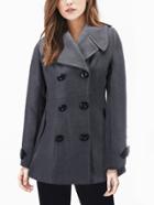 Romwe Shawl Collar Double Breasted Grey Pea Coat