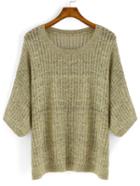 Romwe Half Sleeve Loose Pale Green Sweater