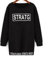 Romwe Stratg Print Loose Black Sweatshirt