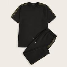 Romwe Guys Camo Side Seam Top & Drawstring Pants Set