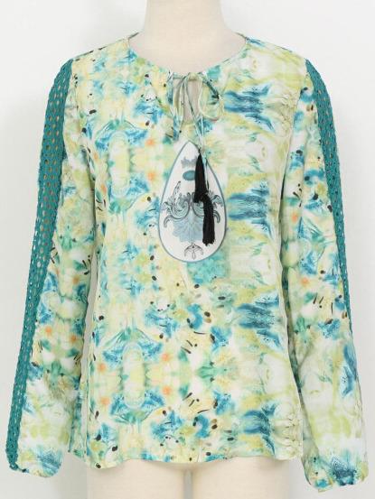 Romwe Long Sleeve Flower Print Chiffon Blouse