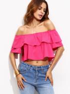 Romwe Hot Pink Off The Shoulder Ruffle Top