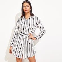 Romwe Single Breasted Belted Shirt Dress