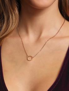Romwe Golden Ring Pendant Chain Link Necklace