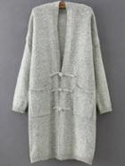 Romwe Long Sleeve Plate Buttons Pockets Pale Grey Coat