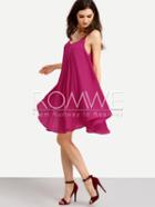 Romwe Hot Pink V Neck Crisscross Back Shift Dress
