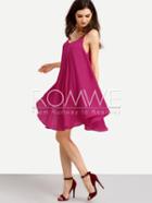 Romwe Hot Pink V Neck Crisscross Back Shift Dress