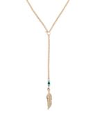 Romwe Gold Turquoise Beaded Feather Pendant Necklace