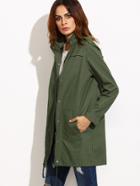 Romwe Oliver Green Stand Collar Button Up Utility Coat