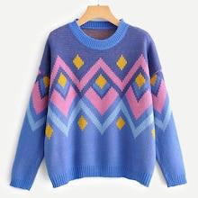 Romwe Drop Shoulder Geo Pattern Jumper