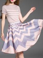 Romwe Pink Knit Top With Zigzag Print Skirt