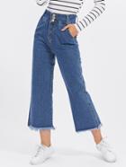 Romwe High Waist Button Front Raw Hem Wide Leg Jeans