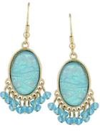 Romwe Blue Gemstone Bead Tassel Dangle Earrings