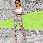 Romwe Wide Waistband Poker Print Leggings