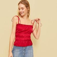 Romwe Ruched Ruffle Trim Solid Cami Top