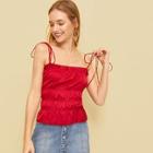 Romwe Ruched Ruffle Trim Solid Cami Top