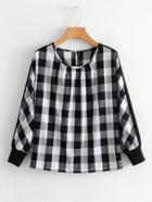 Romwe Rib Cuff Plaid Blouse