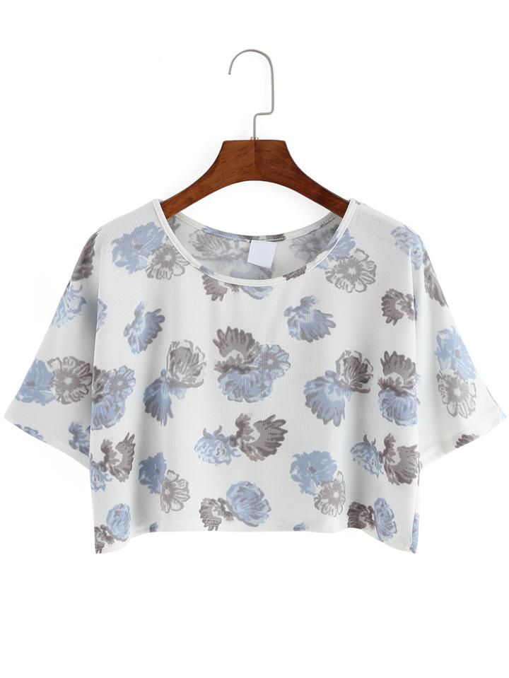 Romwe Florals Wrapped Back Crop T-shirt