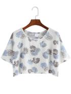 Romwe Florals Wrapped Back Crop T-shirt