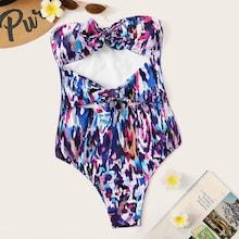 Romwe Knot Cut-out Front One Piece Swimsuit With Detachable Straps