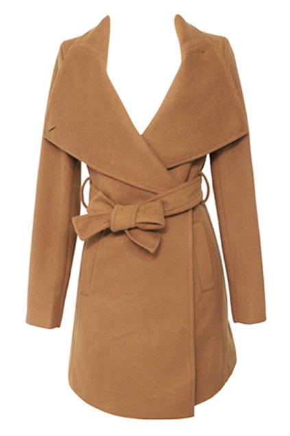 Romwe Self-tie Faux Woolen Coat