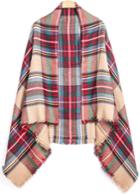 Romwe Check Print Fringe Red Scarf