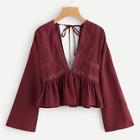 Romwe Double V Tie Back Guipure Lace Peplum Top