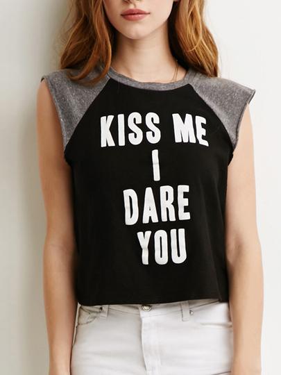 Romwe Contrast Letters Print T-shirt