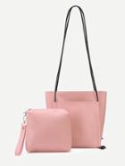 Romwe Pink Pu Front Pocket Shoulder Bag With Handbag