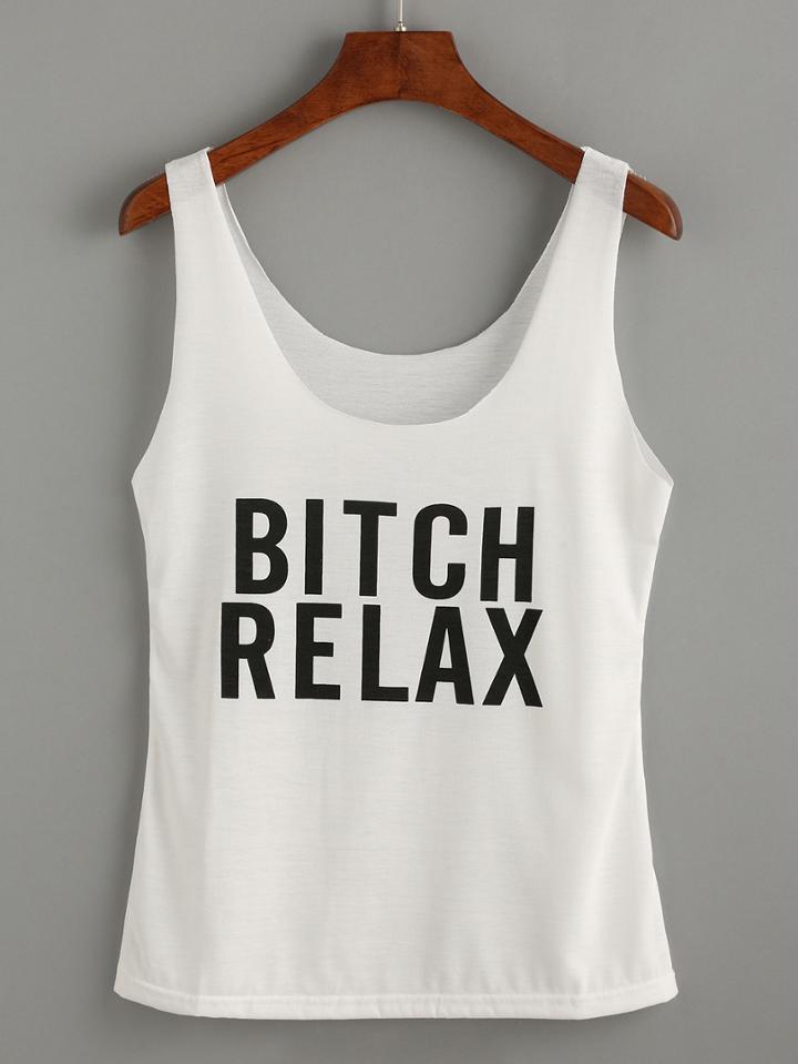 Romwe White Letter Print Tank Top