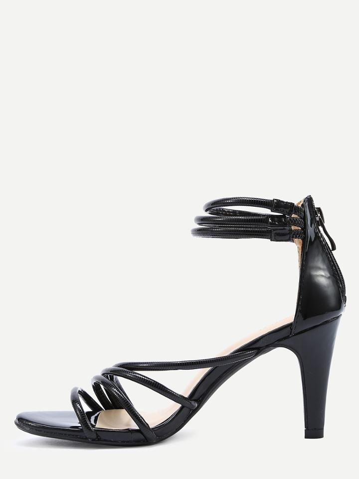 Romwe Strappy Ankle Cuff High Heel Sandals - Black
