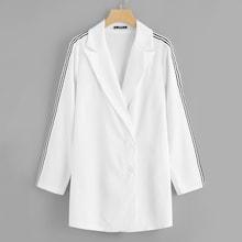 Romwe Striped Tape Detail Peak Lapel Coat