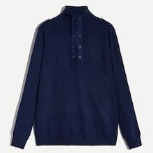 Romwe Men High Neck Solid Button Jumper