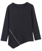 Romwe Asymmetrical Zipper Loose Sweatshirt