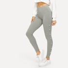 Romwe Pearl Beaded Solid Leggings