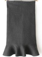 Romwe High Waist Ruffle Hem Jersey Grey Skirt