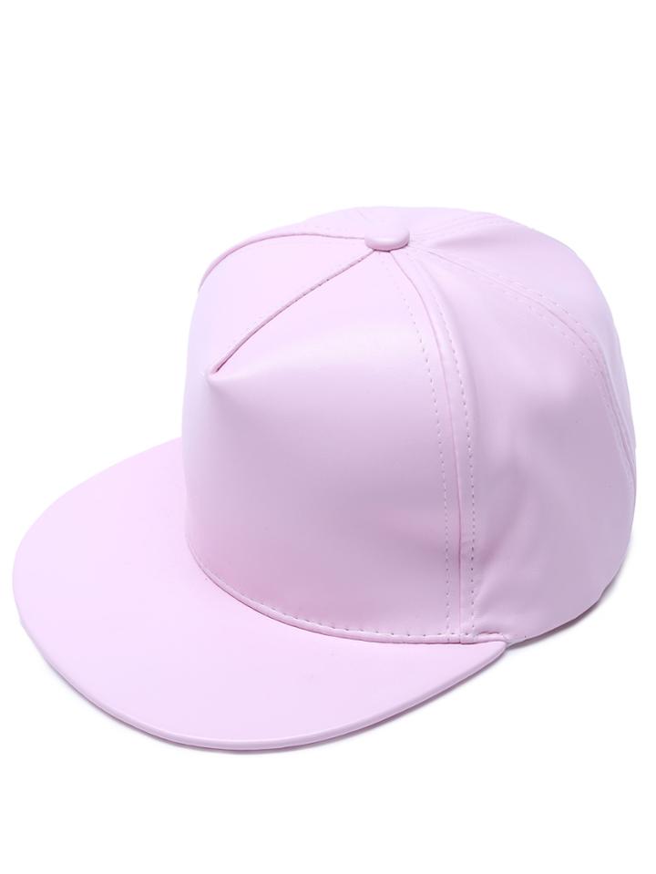 Romwe Pink Pu Leather Hip Hop Baseball Cap