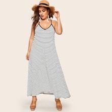 Romwe Plus Striped Maxi Cami Dress