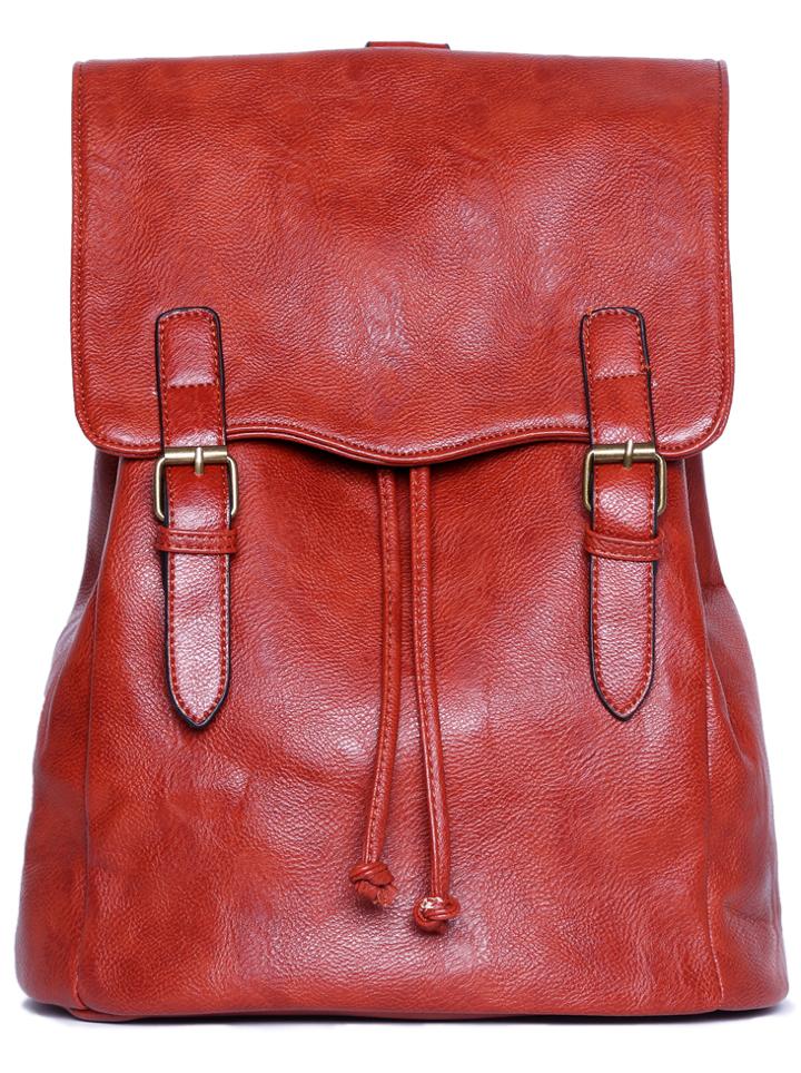 Romwe Brown Belt Buckle Pu Backpacks