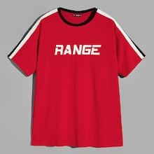 Romwe Guys Striped Sleeve Letter Print Ringer Neck T-shirt